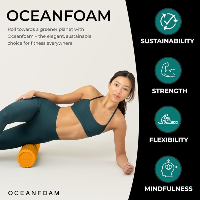 Oceanfoam رولر المد والجزر - ذهبى - رولر فوم لتدليك العضلات لآلام الظهر والتمدد - صلب ومريح بتصميم واسع ومجعد - اليوغا، الرياضة، والعافية - الحجم الكامل، 20" × 5" - Image 3